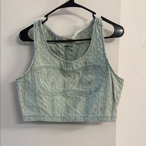POL Light Blue Textured Crop Top